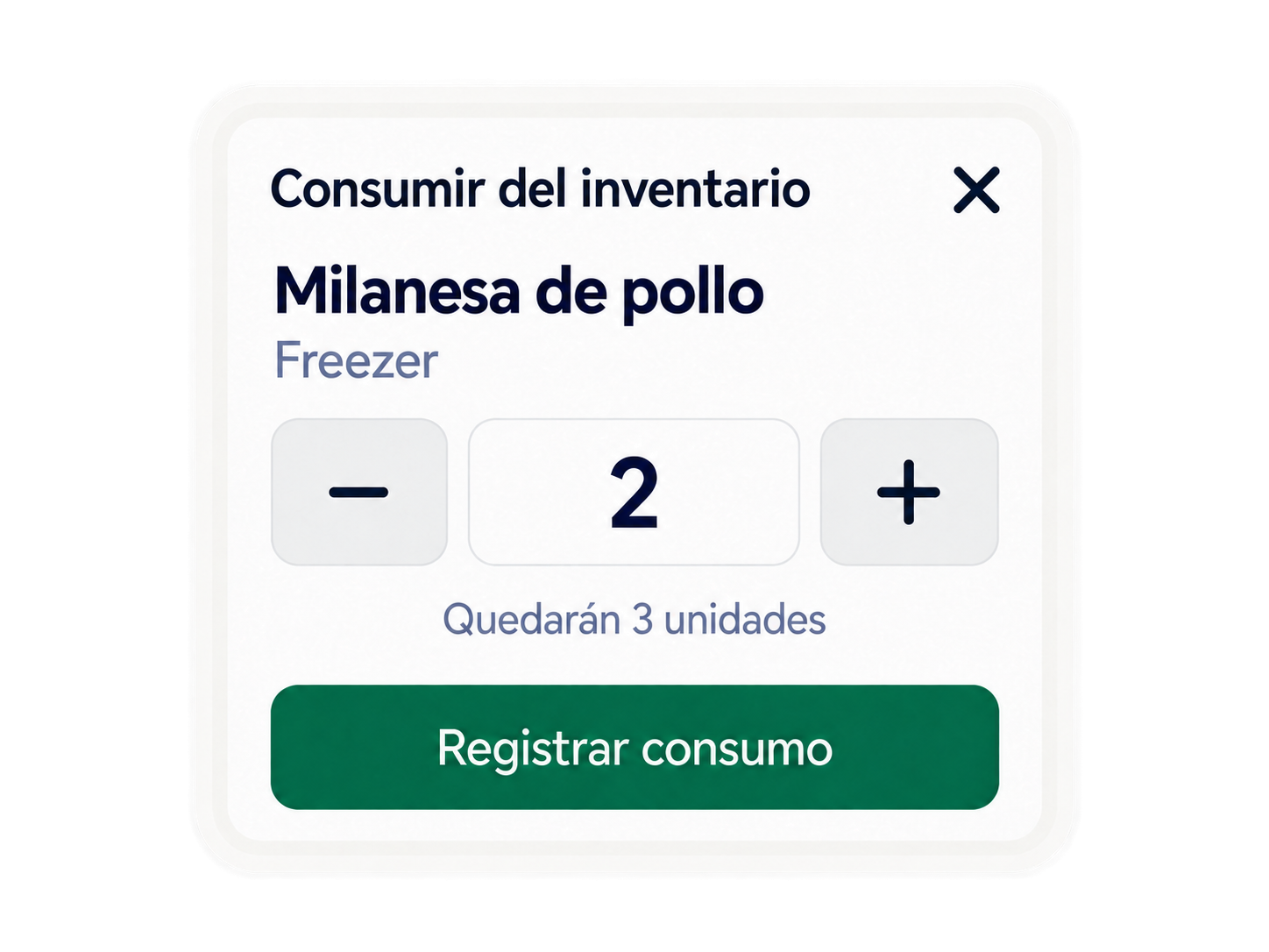 Pantalla real para registrar un consumo en QueCarComemos